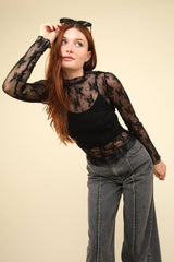 LONG SLEEVE SHEER MESH LACE TOP