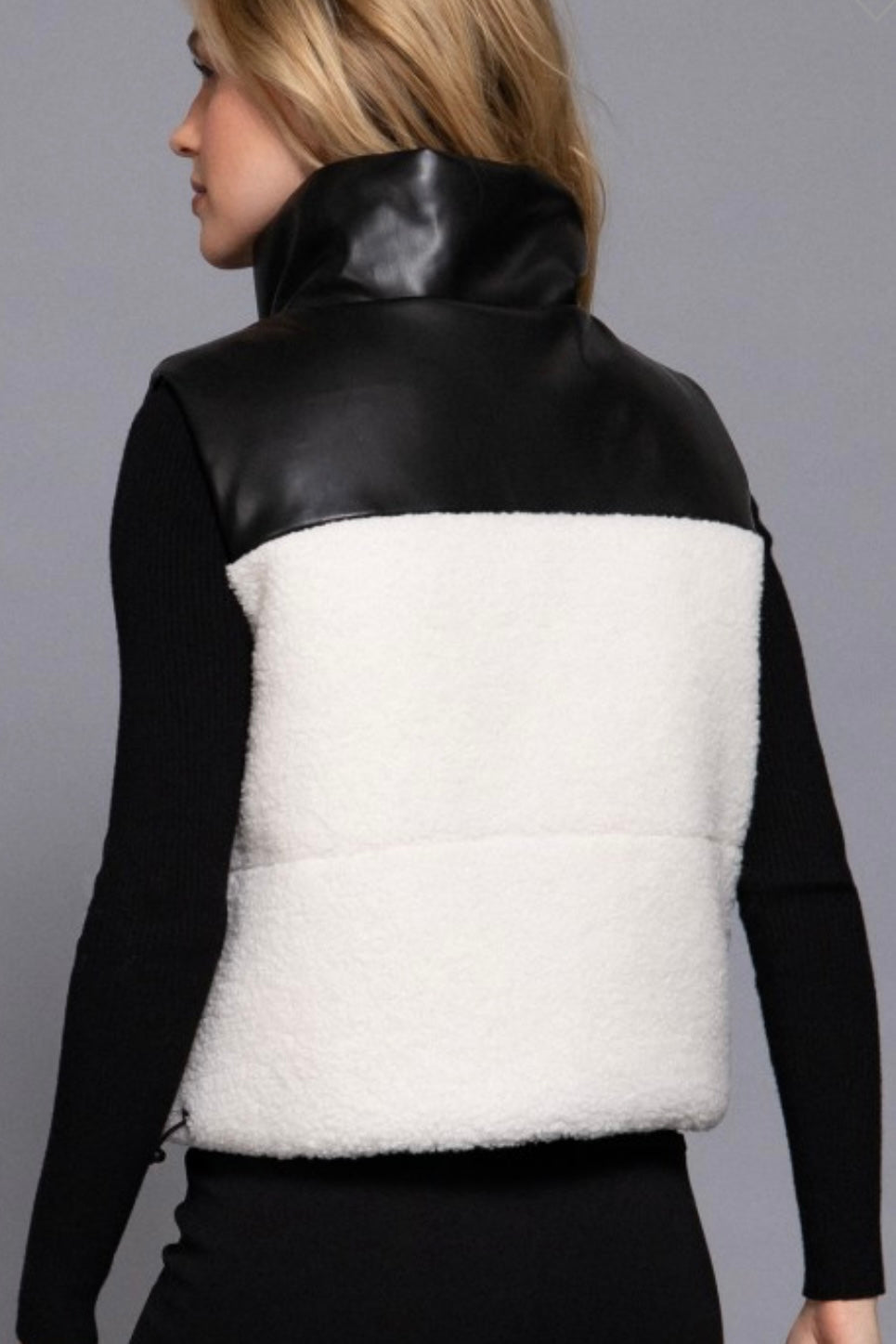 REVERSIBLE VEGAN LEATHER AND SHERPA VEST