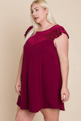 CURVY FLUTTER SLEEVE DRESS WITH VELVET DETAIL