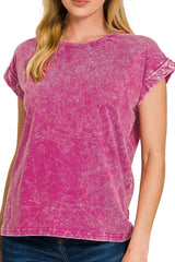 RELAX FIT MINERAL WASH TEE WITH FOLDOVER SLEEVES