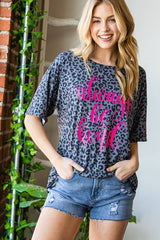 CURVY SHORT SLEEVE LEOPARD PRINT ALWAYS BE KIND GRAPHIC T