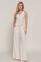 V-Neck Button Closure Vest & Long Pants Set