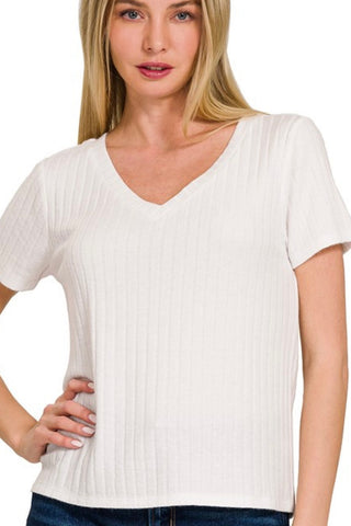 SHORT SLEEVE SOFT RIBBED VNECK TEE