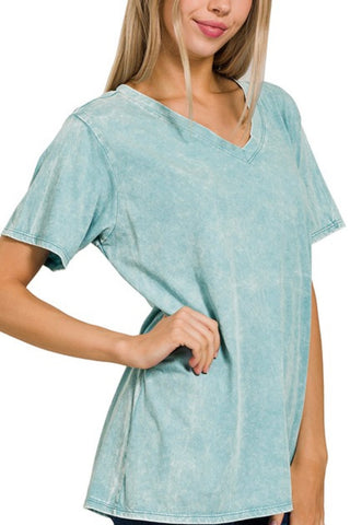 SHORT SLEEVE VNECK MINERAL WASH TEE