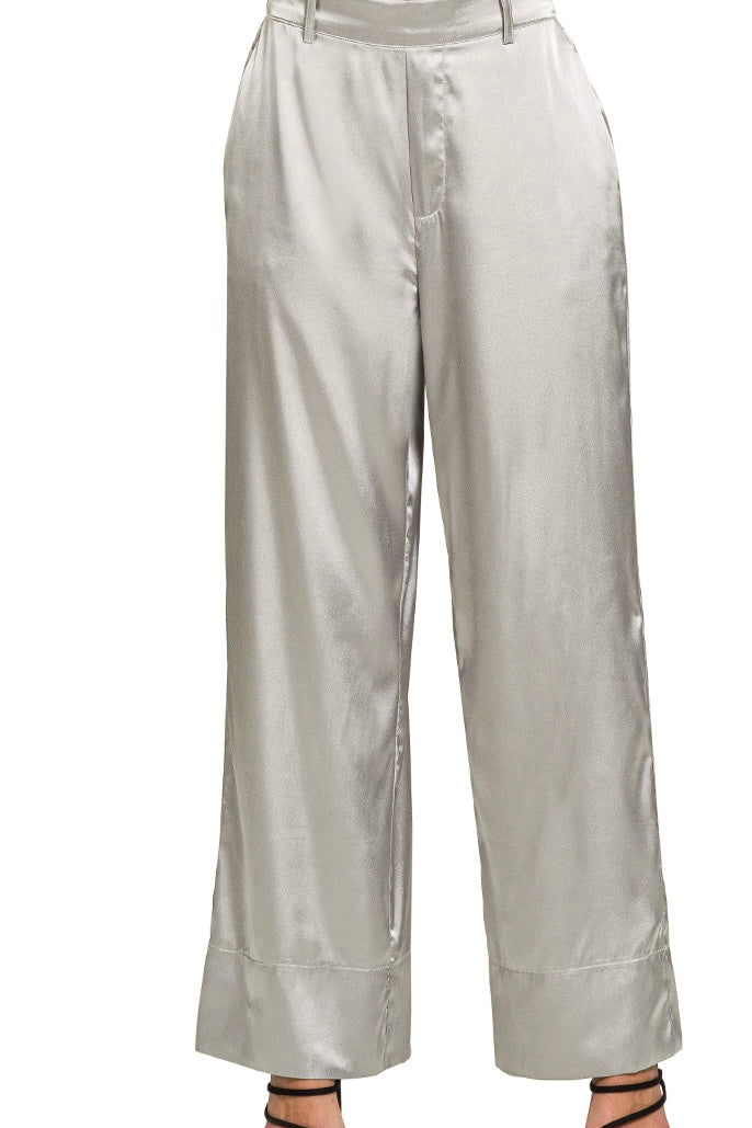 WIDE LEG SATIN PANTS WITH POCKETS