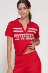 Jacquard Front Short Sleeve polo Knit Top