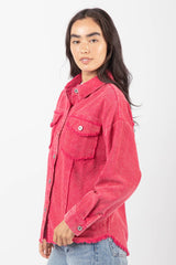 LONG SLEEVE MINERAL WASHED CORDUROY BUTTON DOWN JACKET