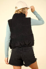 ZIP UP CORDUROY PUFFER VEST WITH POCKETS