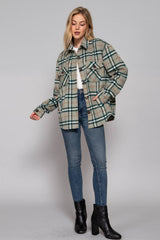 LONG SLEEVE WOOL BLEND PLAID BUTTON DOWN SHIRT JACKET