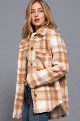 LONG SLEEVE OVERSIZED PLAID FUZZY BUTTON DOWN SHIRT