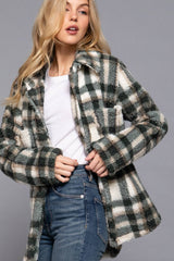 LONG SLEEVE OVERSIZED PLAID FUZZY BUTTON DOWN SHIRT