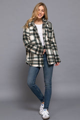 LONG SLEEVE OVERSIZED PLAID FUZZY BUTTON DOWN SHIRT