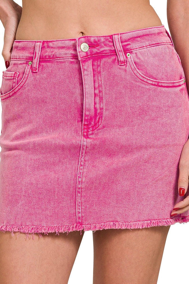 RAW HEM MINERAL WASH DENIM SKIRT
