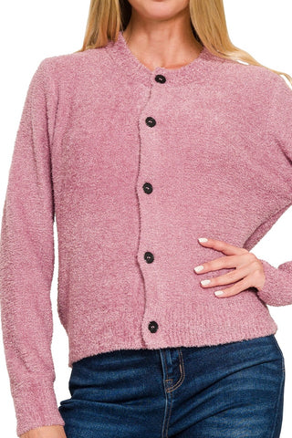 LONG SLEEVE CHENILLE BUTTON DOWN SWEATER
