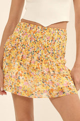 CHIFFON FLORAL SMOCKED WAIST TIERED SKIRT