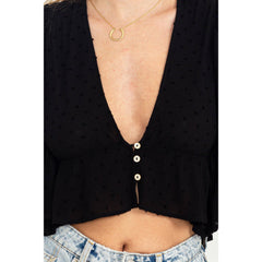 SWISS DOT BUTTON FRONT CROP TOP