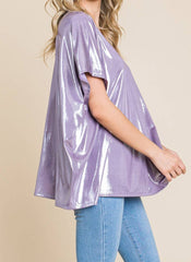 SHORT SLEEVE VNECK BOXY FIT SHIMMER TOP