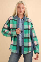 LONG SLEEVE PLAID FLANNEL WITH DENIM CONTRAST