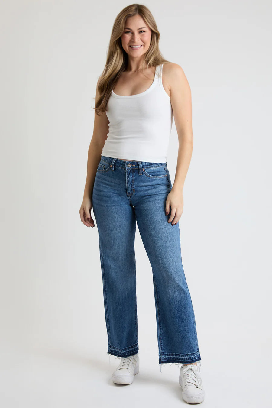 HIRISE WIDE LEG JEANS WITH RELEASED HEM