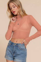 LONG SLEEVE MOCK NECK MESH TOP