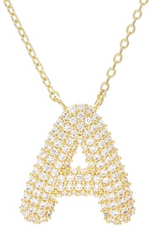 RHINESTONE BUBBLE INITIAL GOLD DIPPED NECKLACE