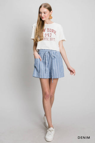 TIE HIWAIST STRIPED SHORTS WITH POCKETS