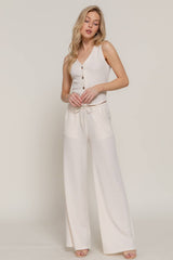 V-Neck Button Closure Vest & Long Pants Set