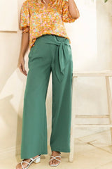 HIRISE FRONT TIE ELASTIC BACK WAIST WIDE LEG PANTS