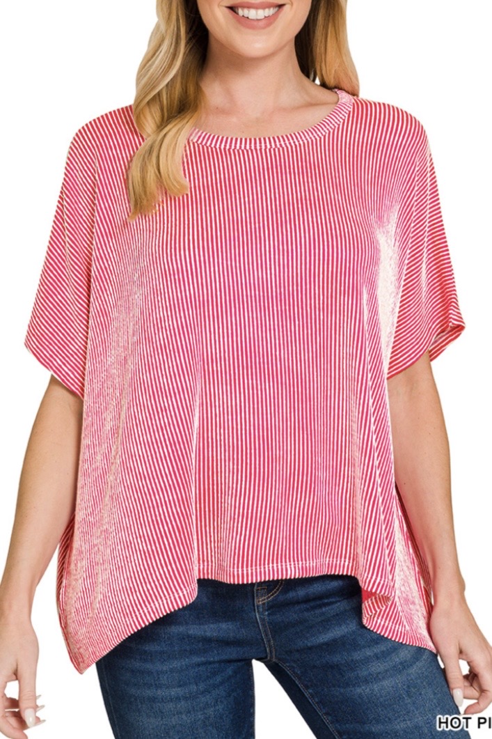 SHORT SLEEVE BOXY RIBBED TWO TONE TEE