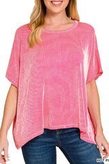 SHORT SLEEVE BOXY RIBBED TWO TONE TEE