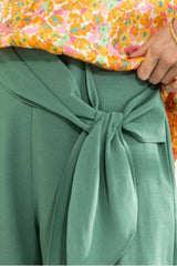 HIRISE FRONT TIE ELASTIC BACK WAIST WIDE LEG PANTS