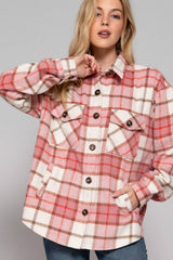 LONG SLEEVE WOOL BLEND PLAID BUTTON DOWN SHIRT JACKET