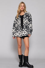 LONG SLEEVE AZTEC PRINTED BUTTON DOWN SHIRT JACKET