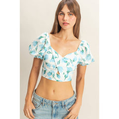 SHORT PUFF SLEEVE FLORAL PRINT SWEETHEART