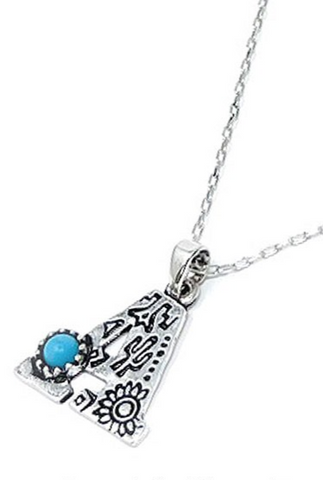 SILVER WESTERN STAMPED INITIAL NECKLACE WITH TURQUOISE