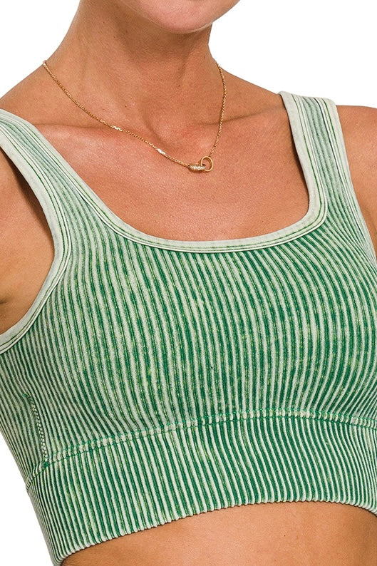 MINERAL WASHED RIBBED PADDED CROPPED TANK