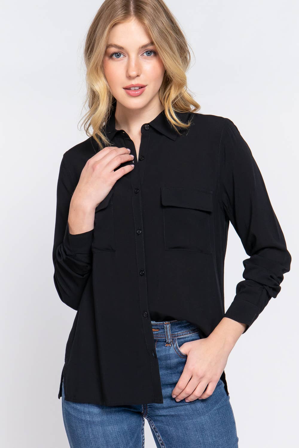 Long Sleeve Front Pocket Woven Shirt