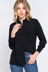 Long Sleeve Front Pocket Woven Shirt