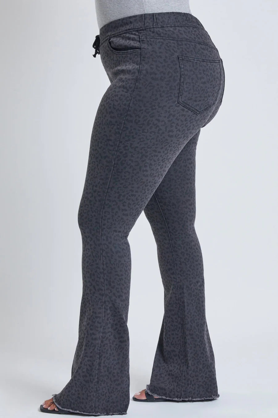 CURVY PULL ON RAW HEM FLARE JOGGERS