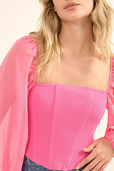 CORSET STYLE TOP WITH CHIFFON BUBBLE SLEEVES