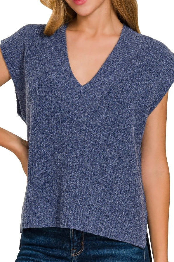 VNECK SWEATER VEST WITH SIDE SLIT DETAIL