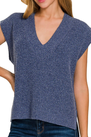 VNECK SWEATER VEST WITH SIDE SLIT DETAIL