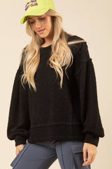 LONG SLEEVE ROUND NECK TEXTURED KNIT PULLOVER TOP