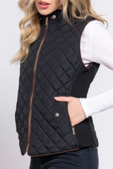 QUILTED VEST WITH SUEDE PIPING DETAIL