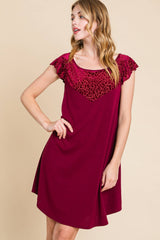 FLUTTER SLEEVE DRESS WITH VELVET DETAIL