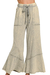 MINERAL WASH ELASTIC WAIST PANTS WITH PIECED HEM DETAILS