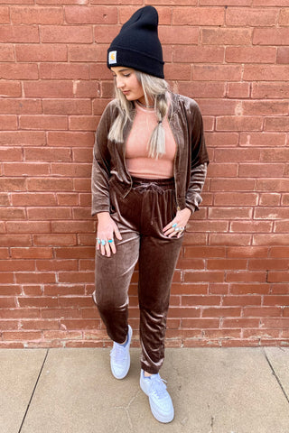 LONG SLEEVE VELVET ZIP HOODY WITH ELASTIC WAIST JOGGER SET