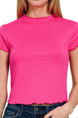 MODAL SHORT SLEEVE LETTUCE TRIM CROP TEE