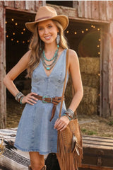 SLEEVELESS DEEP V FIT AND FLARE DRESS