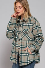 LONG SLEEVE WOOL BLEND PLAID BUTTON DOWN SHIRT JACKET